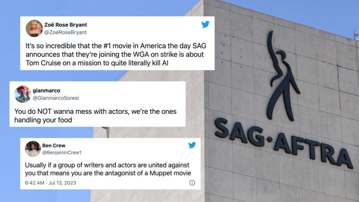 Screenshot of three tweets micking the SAG-AFTRA strike.
