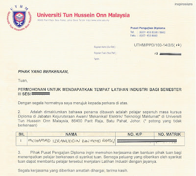 Surat Rayuan Latihan Industri - Selangor g