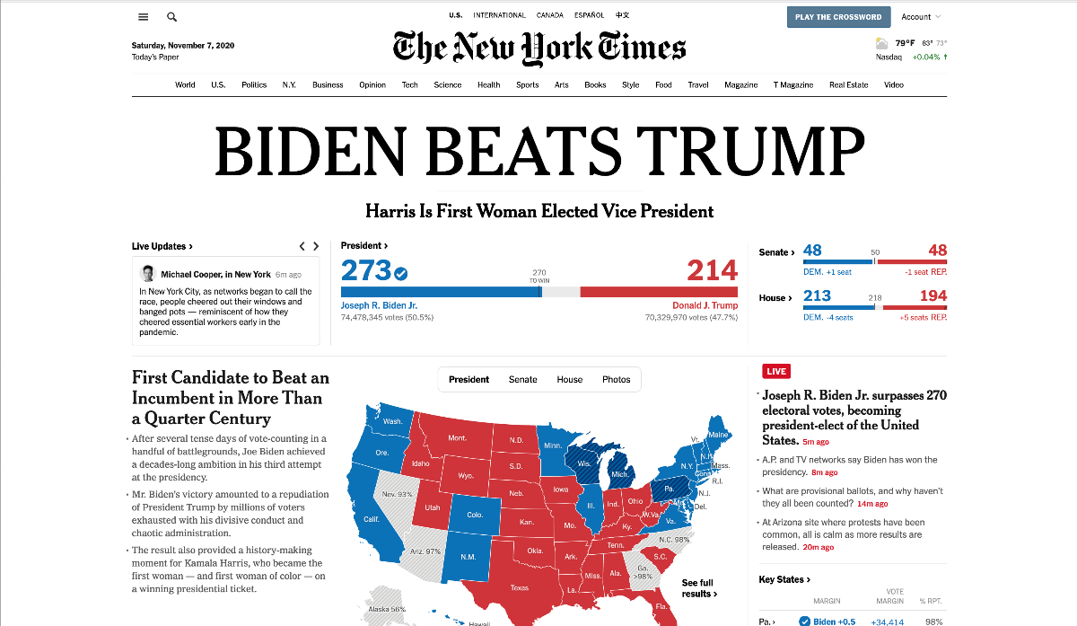 Front Page of New York Times