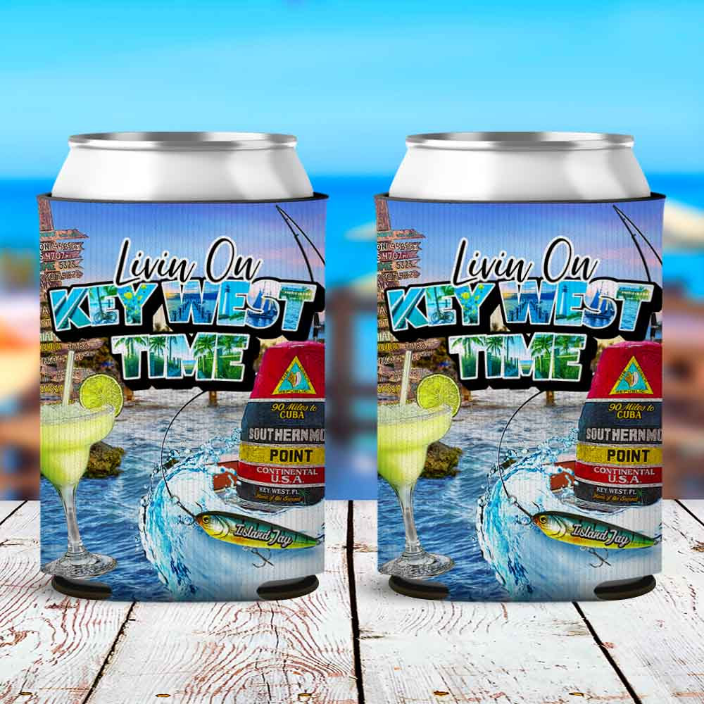 Image of Livin On Key West Time Neoprene Drink Can Cooler Sleeve