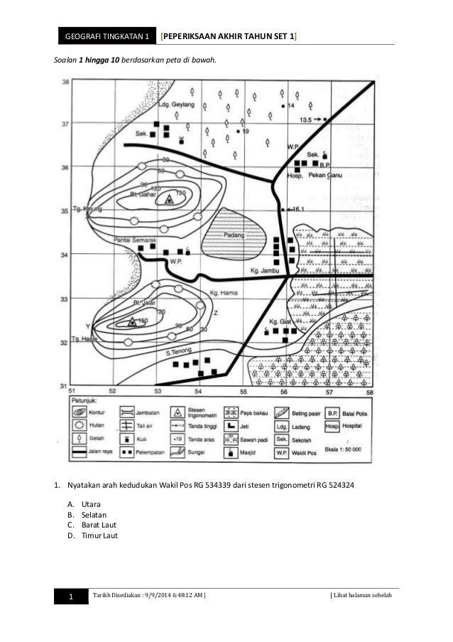 Soalan Geografi Tingkatan 1 Arah - Meteran l