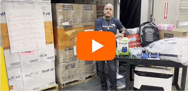 World Vision Storehouse staff describes emergency relief supplies headed for Florida