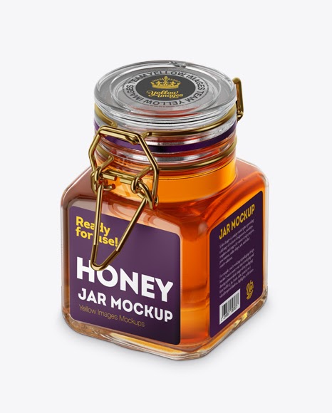 Download 100ml Glass Pure Honey Jar w/ Clamp Lid Mockup - Half Side View (High-Angle Shot) - Download ...