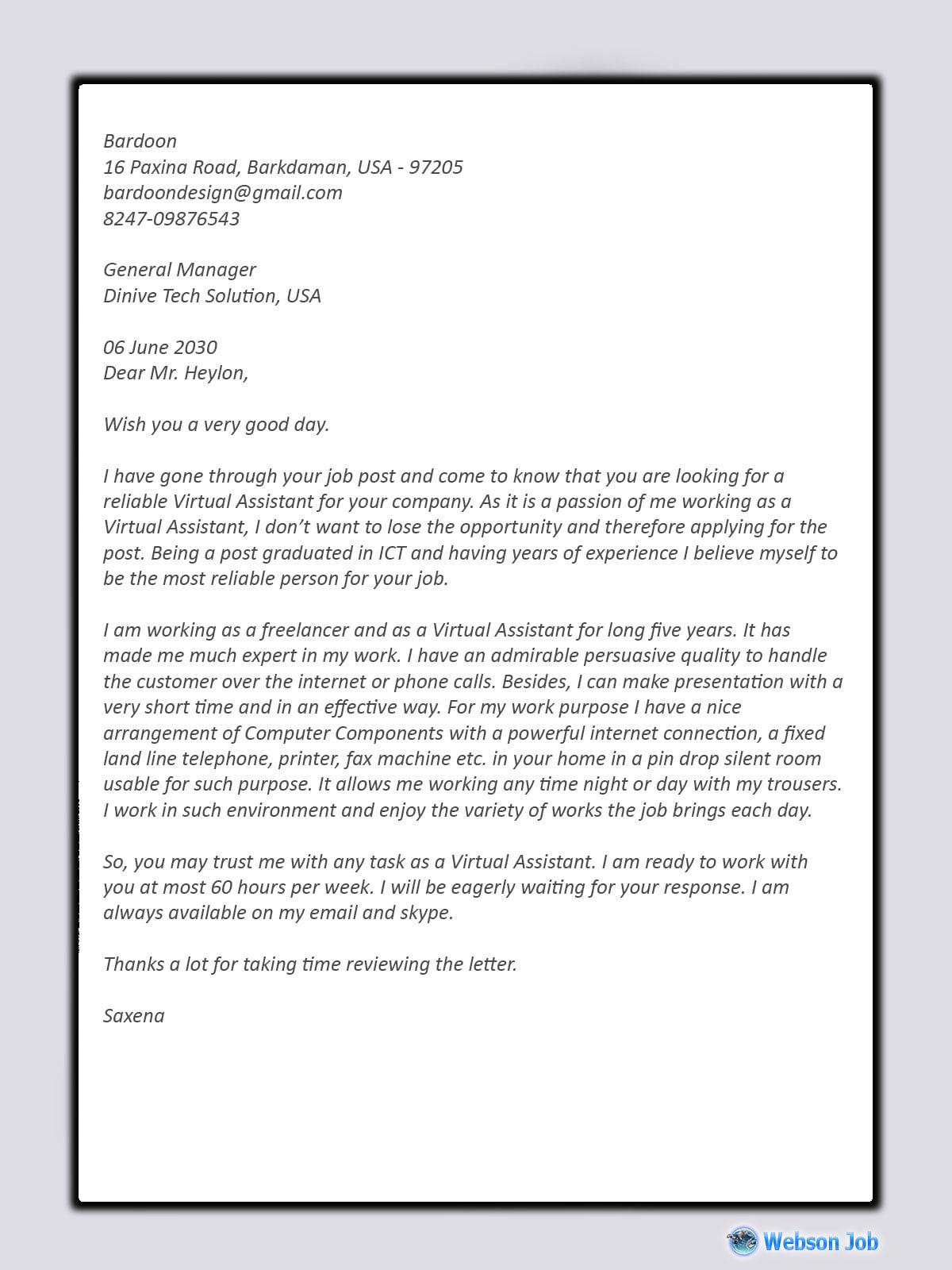 Before you start writing your virtual. Virtual Assistant Cover Letter Resume Examples Resume Template