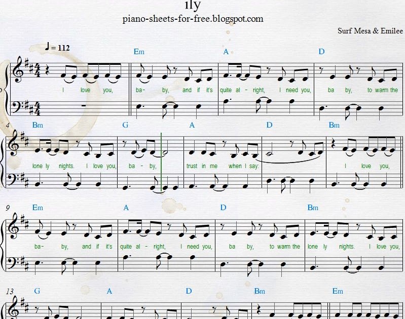 Piano Sheet Music Emilee I Love You Baby Piano Sheet Music