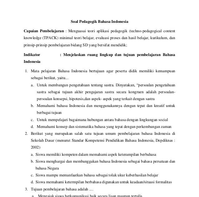 Contoh Soal Pedagogik Sd Dan Kunci Jawaban Revisi 2021 - web site edukasi