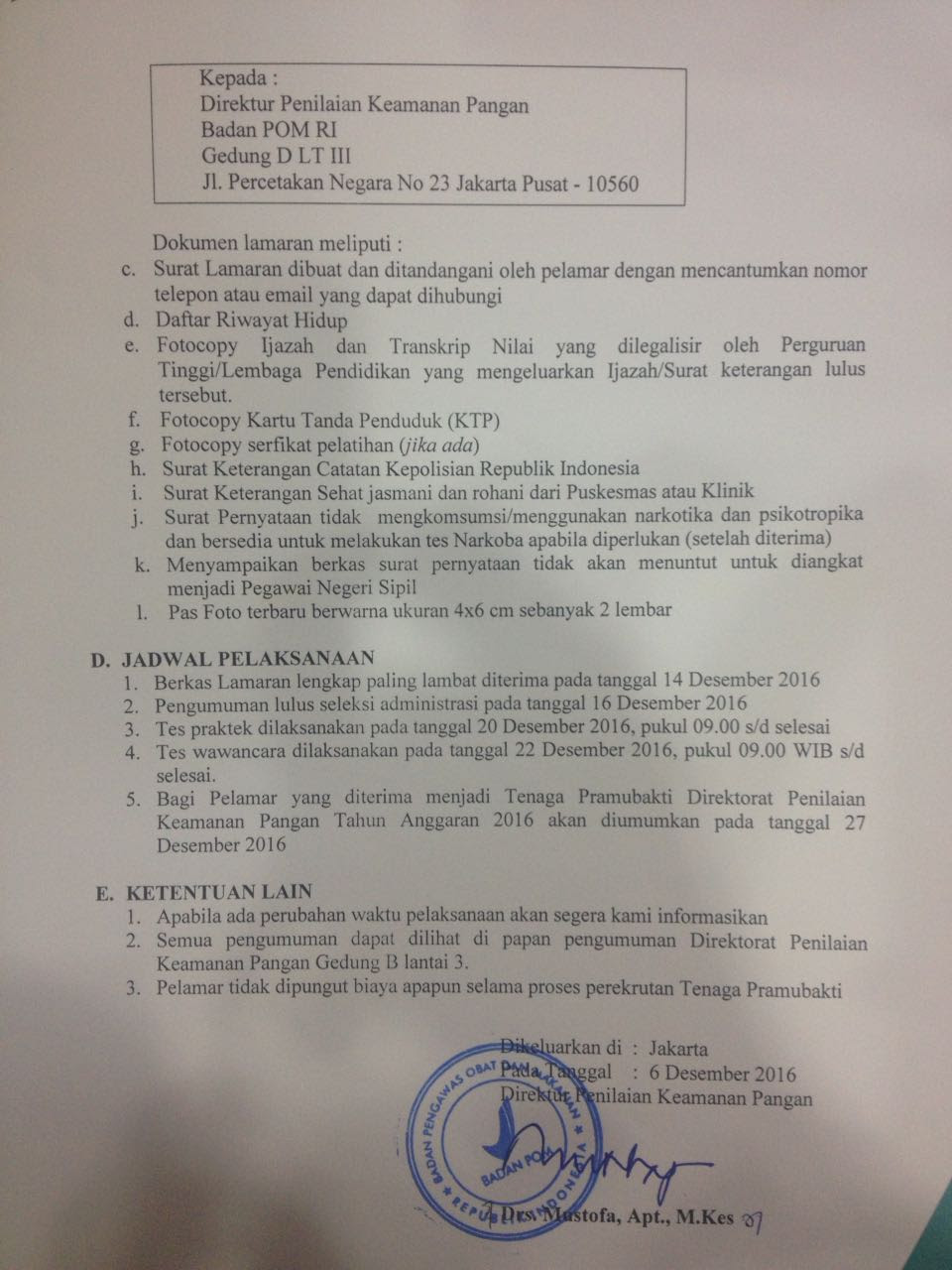 Jika kamu tertarik dengan posisi jabatan tenaga kontrak pramubakti bappenas silakan ikuti lowongan pekerjaan non pns. Lowongan Kerja Di Bpom Pramubakti Gizi Unimus