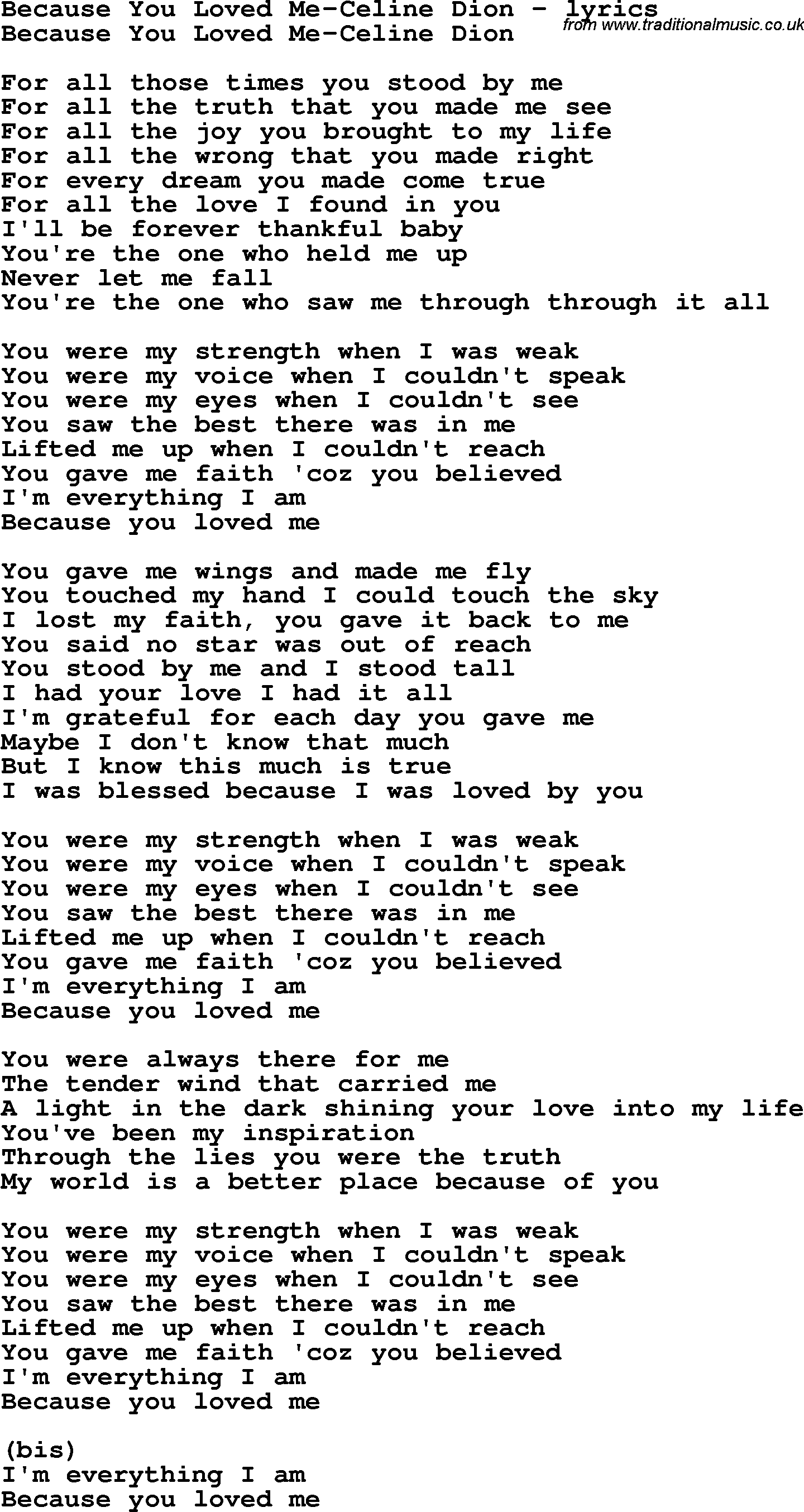 Celine Dion Lyrics Because I Love You Celine Dion Songs Age