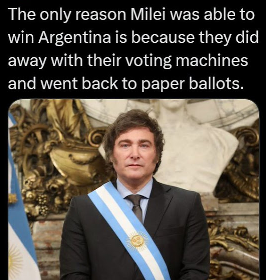 Meme that says Miei waas only elected because ofpaper ballots.