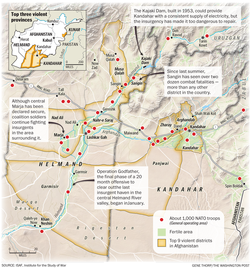 Afghanistan kunar province map 60 cm 90 cm. Map Of Most Violent Afghanistan Districts The Washington Post