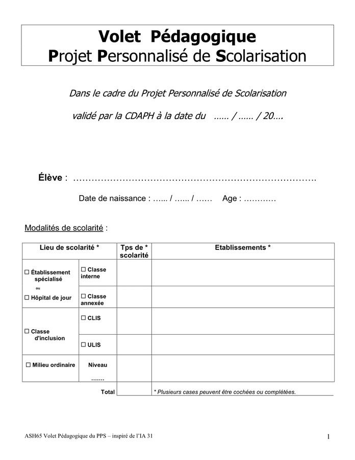 Exemple De Projet Personnalisé De Scolarisation - Exemple ...