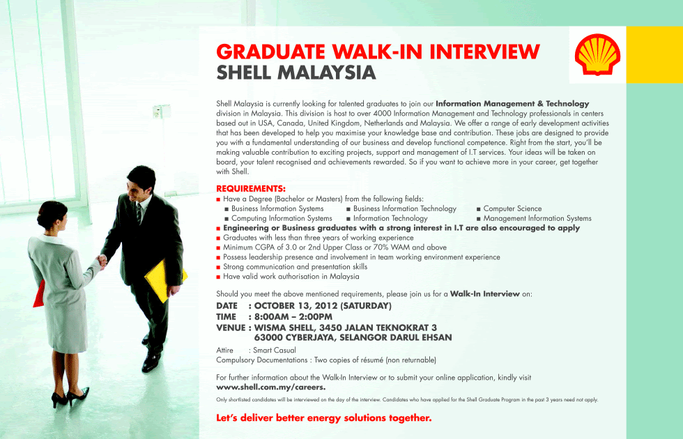 My Career: Shell Malaysia Fresh Graduate Walkin Interview