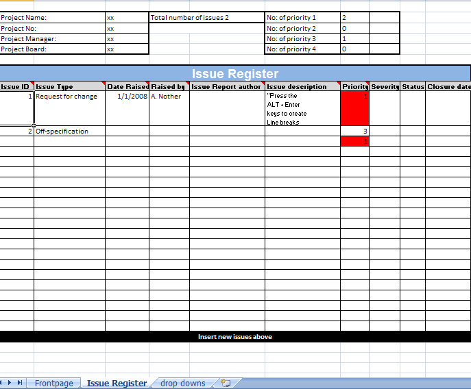 We hope that you find this template useful and welcome your comments. Prince2 Issue Log Excel Template Prince2 Issues Log