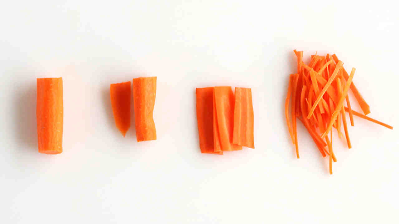 Hold the carrot by its thick end, and drag the peeler down the carrot, moving from the thick end to the thin one. Video How To Julienne Carrots Martha Stewart