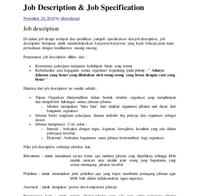 Contoh Job Description Untuk Marketing - Kontrak Kerja