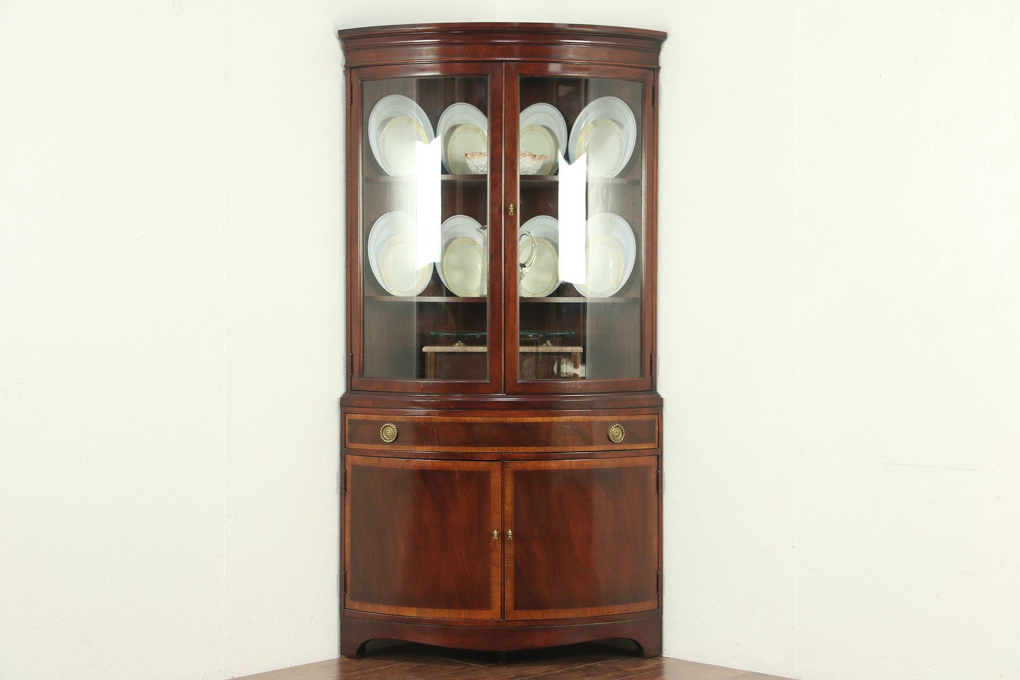 We did not find results for: Sold Traditional Curved Glass Vintage Mahogany Corner Cabinet Signed Sligh 28914 Harp Gallery Antiques Furniture
