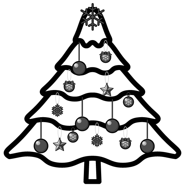 ラブリークリスマス ツリー イラスト 白黒 花の画像
