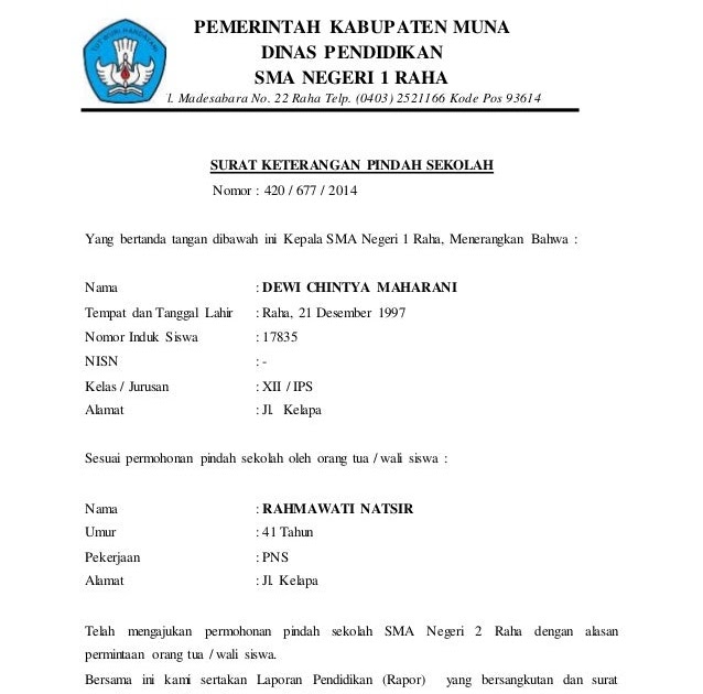 81 CONTOH SURAT PINDAH SEKOLAH SMA PDF DOC ZIP