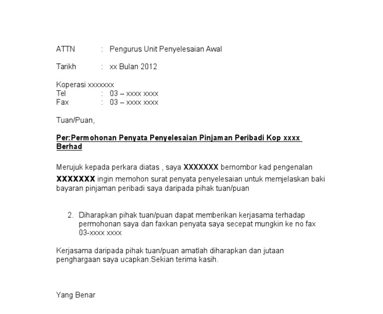 Surat Rasmi Full Settlement - Surat Rasmi D