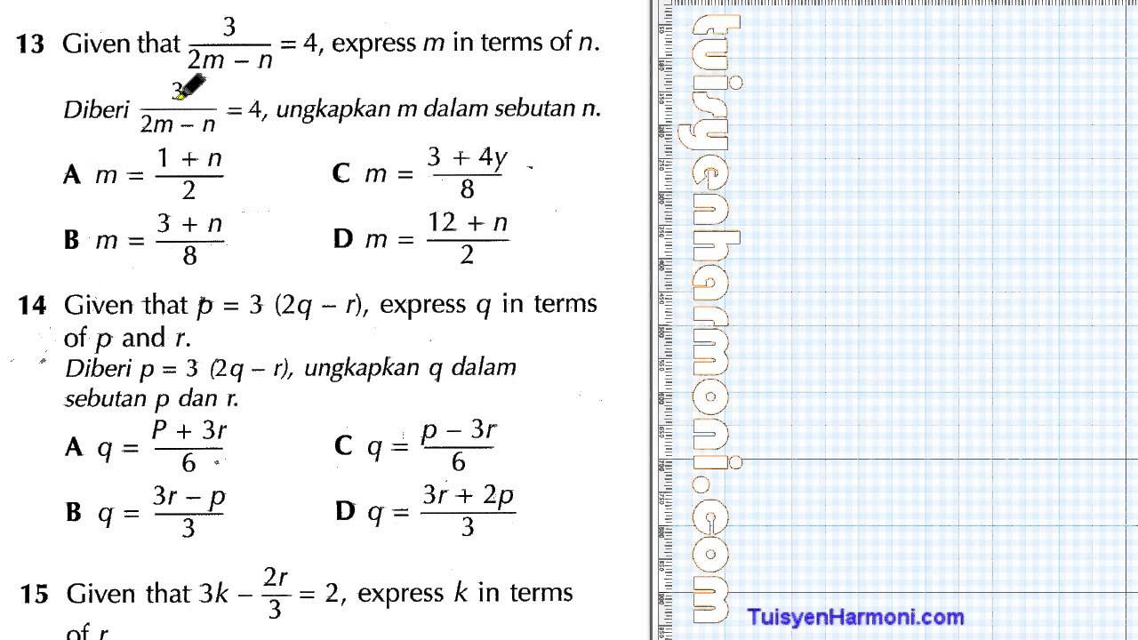 Contoh Soalan Algebra Tingkatan 3 - Contoh Fam