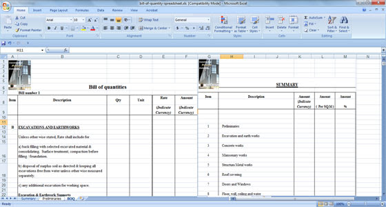 No, description of an item of work, numbers, quantity of material or labor free download example of boq construction and boq sample is given below Bill Of Quantities Spreadsheet Download Boq Construction Sheet