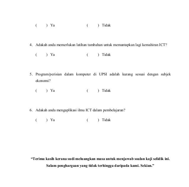 Contoh Soalan Soal Selidik Program - Contoh Am