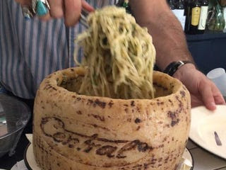 The best way to make pasta is inside a gigantic hunk of cheese