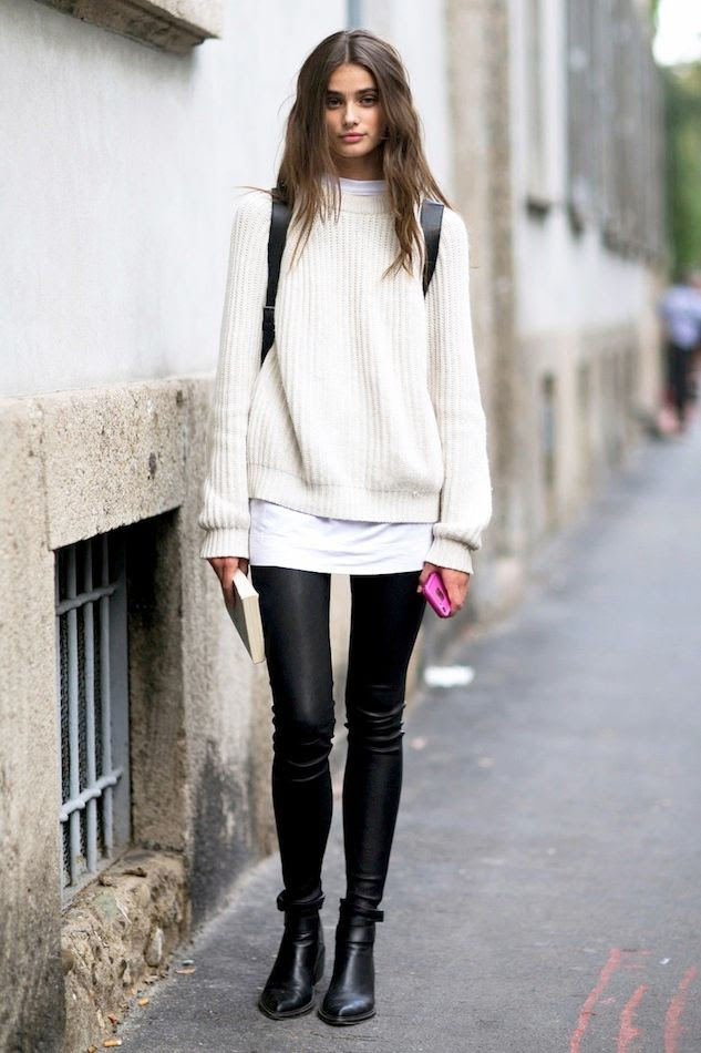 Le Fashion Model Off Duty Taylor Marie Hill Sweater Leather Pants