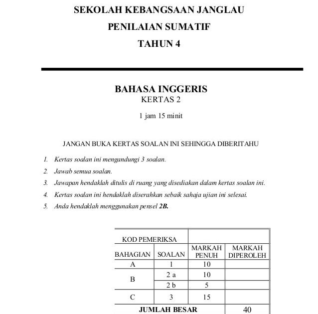 Kertas Soalan Matematik Tahun 4 Sjkt - Selangor r