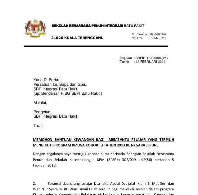 Contoh Surat Rasmi Bantuan Kewangan - Rasmi U