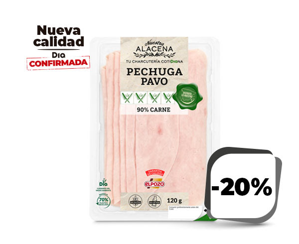 Pechuga de pavo loncha gruesa 90% carne Dia Nuestra Alacena 120g