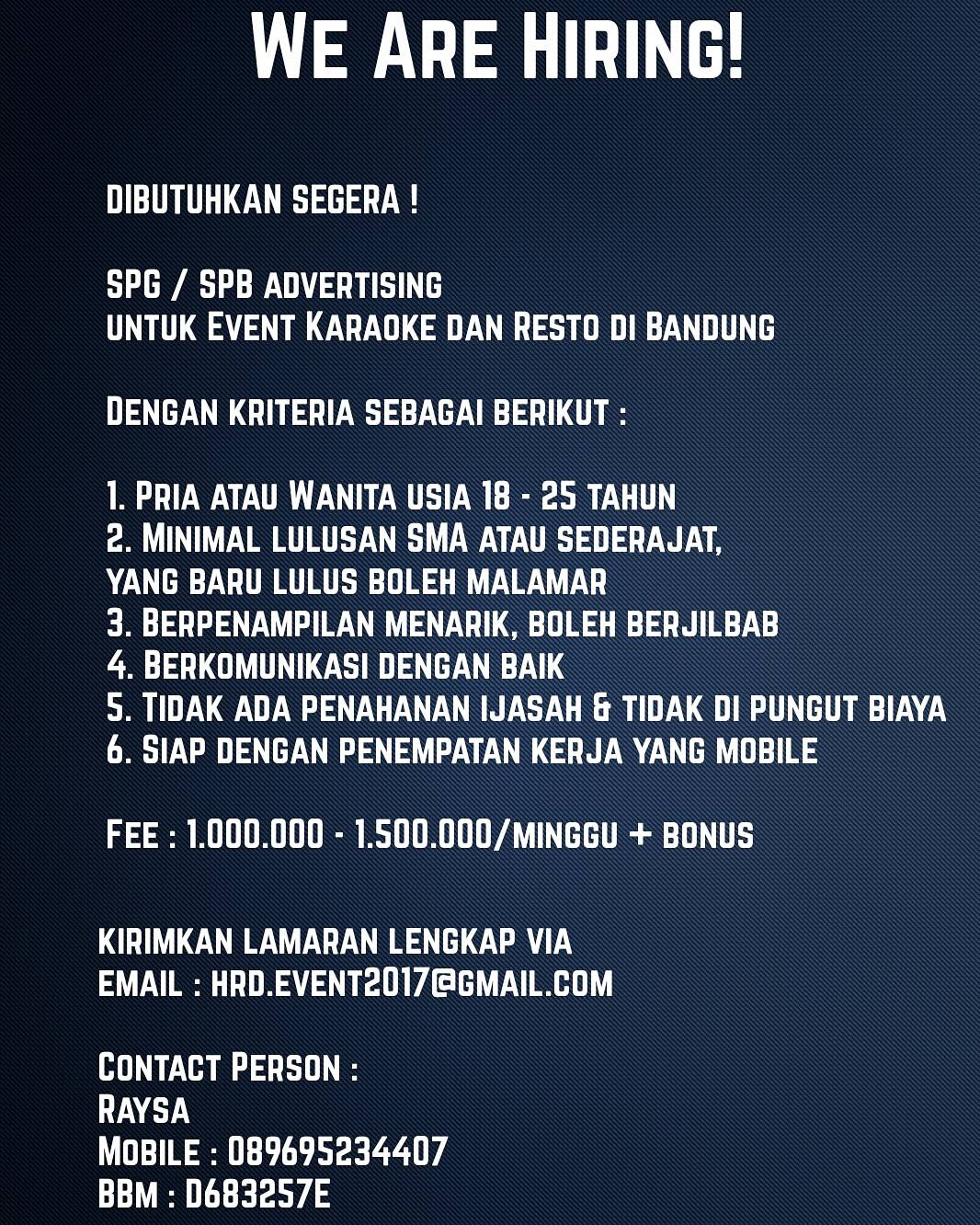 Lowongan Kerja Spg Event Sabtu Minggu Bandung - Info ...