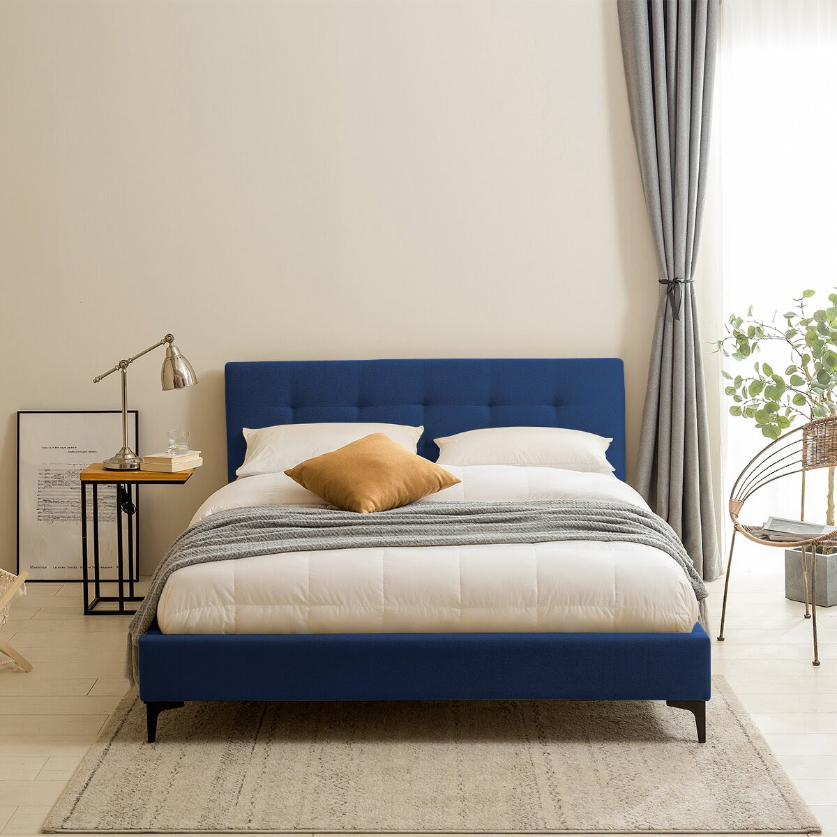 Save on furniture & more. Simple Blue Upholstered Queen Bed Frame Black Legs Modern Bedroom Furniture For Sale Online Affordable Contemporary Interior Design Ideas