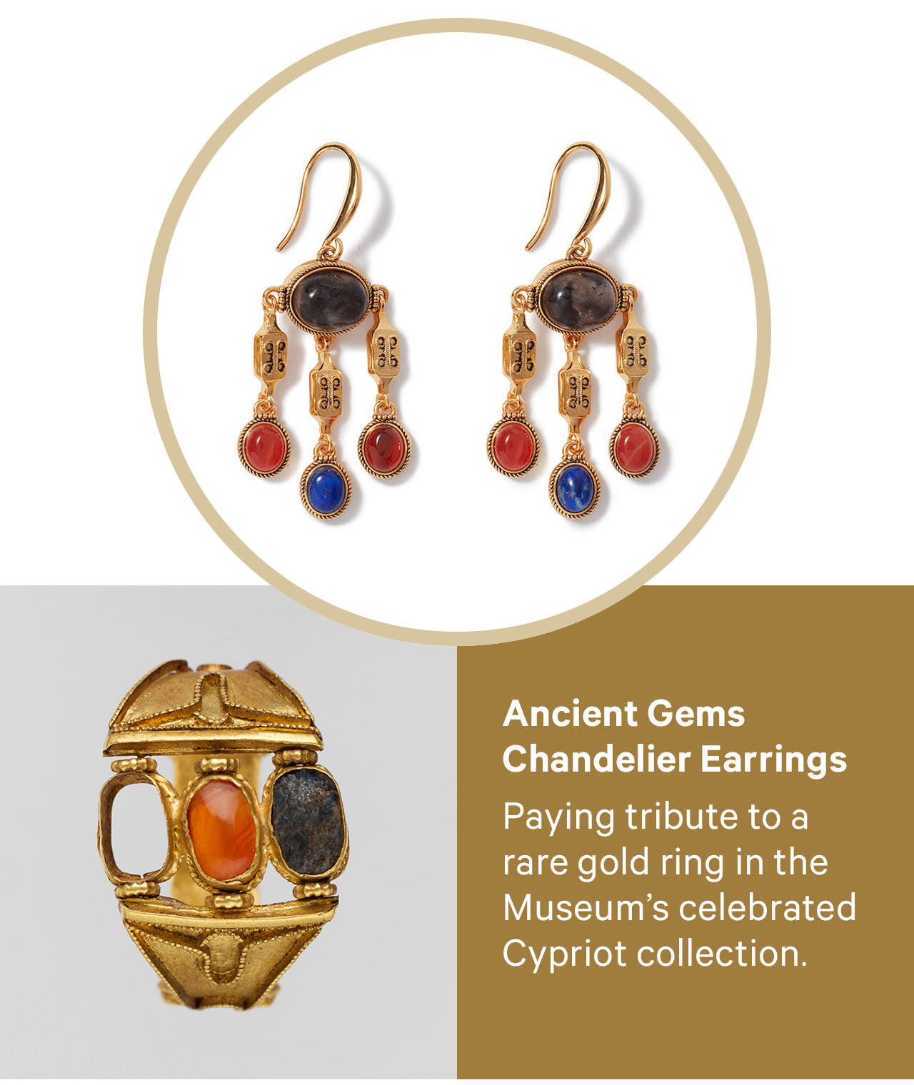 Brincos lustre de joias antigas |  Em homenagem a um anel de ouro raro da coleção cipriota do museu.