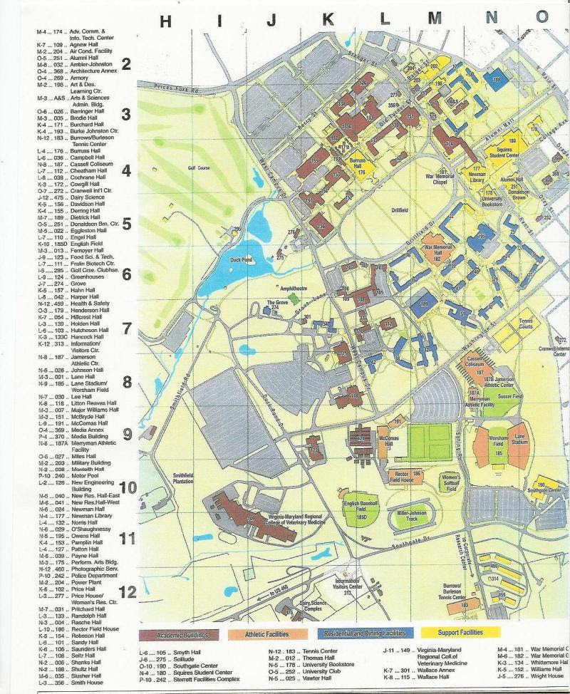 Virginia Tech Campus Map Blacksburg Virginia Mappery