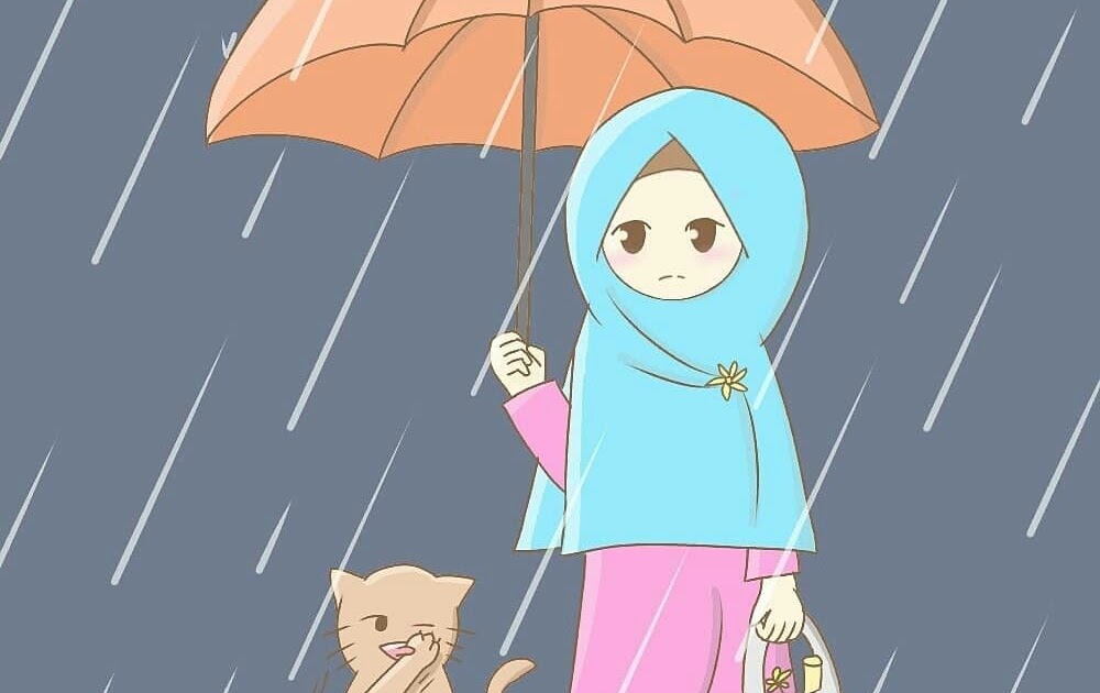 Gambar Kartun Hujan Sedih status wa galau