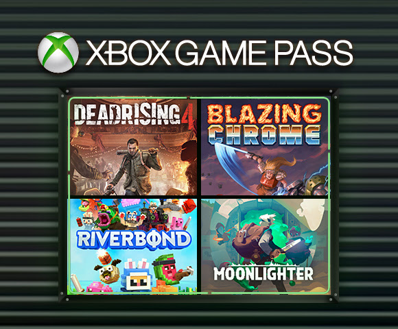 The front covers of Deadrising, Blazing Chrome, Riverbond and Moonlighter.