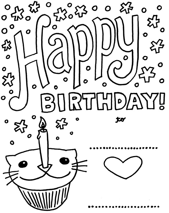 Happy birthday, card coloring page: Happy Birthday Card Printable Coloring Pages At Getdrawings Free Download