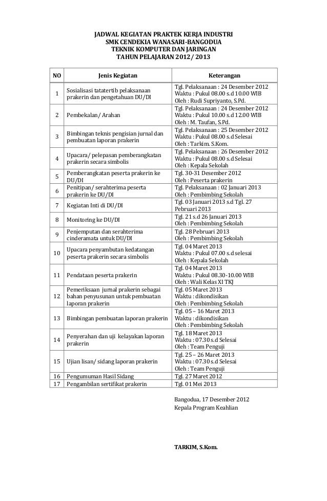 Contoh Jurnal Harian Magang - Contoh Sip