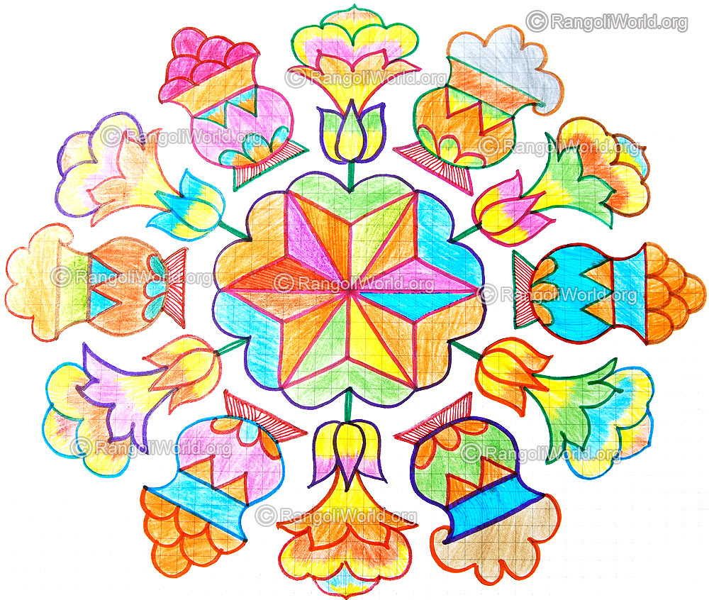 9 dots easy sikku kolam for beginners. Thai Pongal Kolam