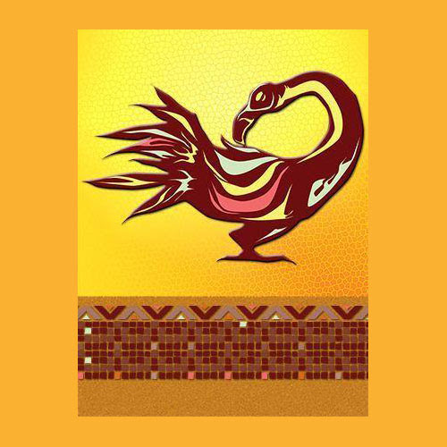 Graphic image of the sankofa symbol on a yellow and orange background.