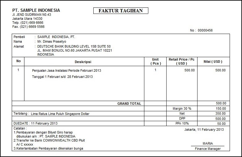 Contoh Invoice Sebagai Faktur Pajak - Our Families Journey
