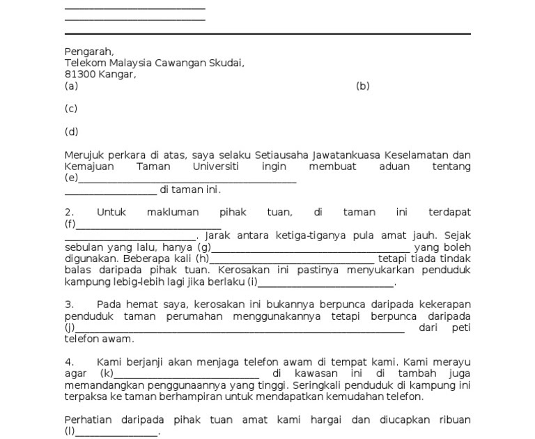 Surat Rasmi Aduan Kemudahan Awam Surat Cc