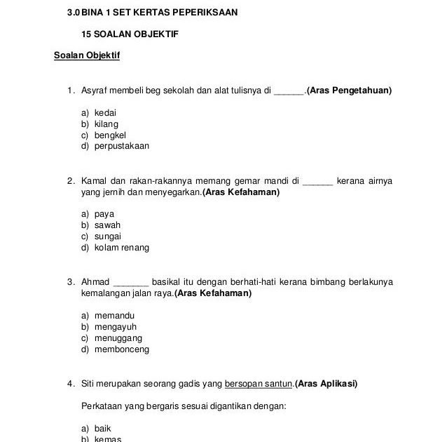 Contoh Soalan Objektif Pendidikan Islam Dan Aras Soalan
