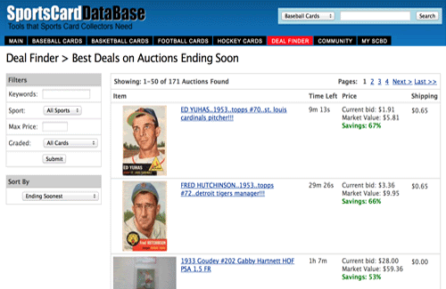 If you're looking strictly for values, the sold listings link is the simplest option. Sportscarddatabase Com Free Real Time Price Guide And Collector Tools