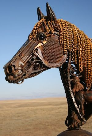FOUND METAL SCULPTURE....incredibly close representation of a real horse given the materials