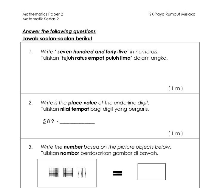 Contoh Soalan Peperiksaan Pertengahan Tahun Bahasa 