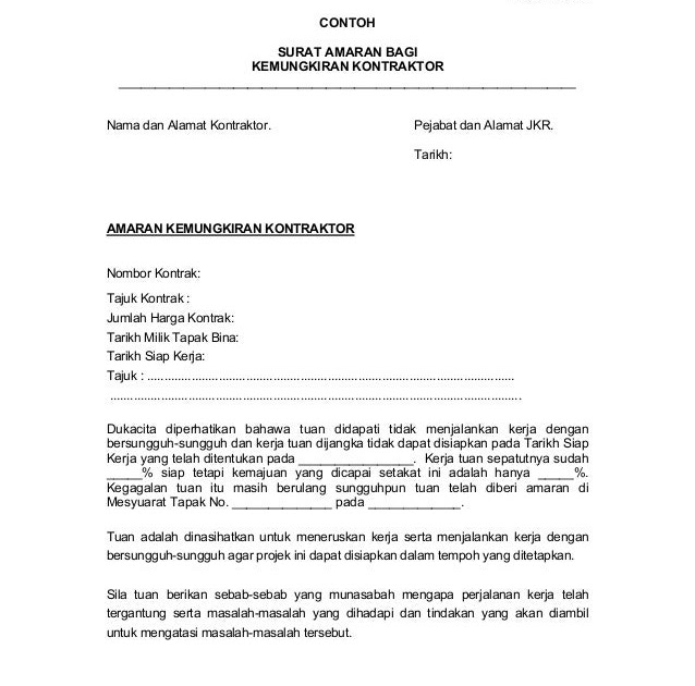 Contoh Surat Rayuan Tata Tertib Buang Kerja - Selangor d