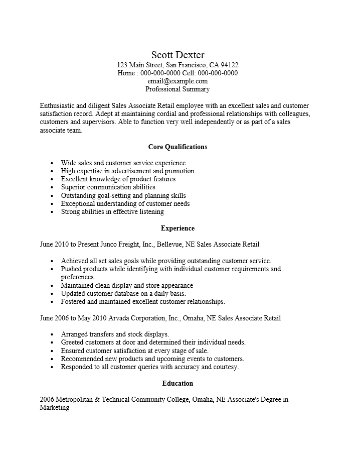 Download Sample Resume Of Retail Store Associate Pictures - sample