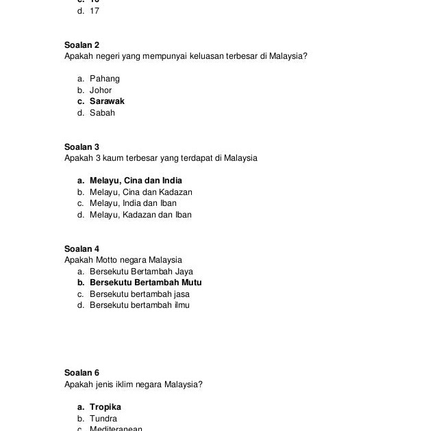Contoh Soalan Pengetahuan Am Tentang Malaysia Dan Dunia 